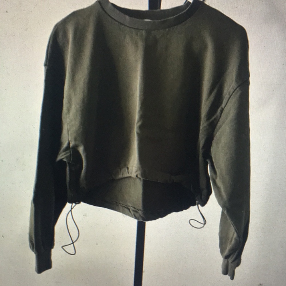Olive Green Women's Cropped Sweatshirt